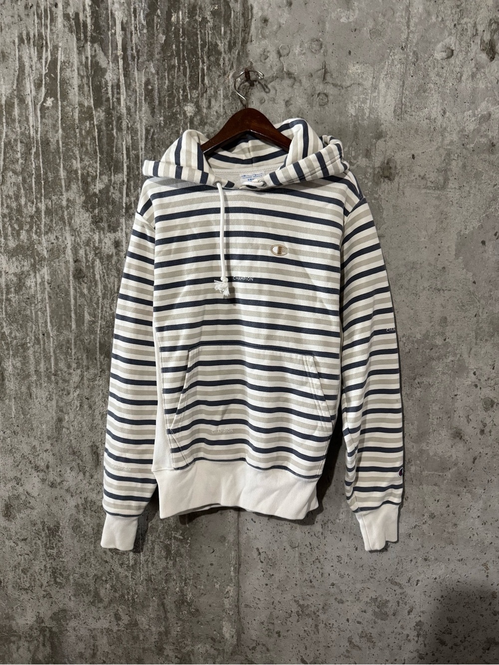 Champion Striped Hoodie - White & Navy